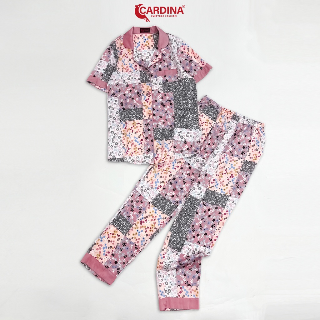 Đồ Bộ Pijama Nữ 𝐂𝐀𝐑𝐃𝐈𝐍𝐀 Chất Lụa Satin Nhật Cao Cấp Áo Cộc Tay Quần Dài Họa Tiết Trẻ Trung 2Pi22