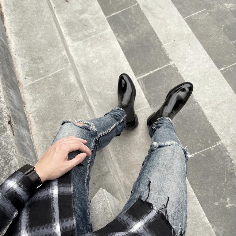 Giày Chelsea Boots Nam Da Bóng Đế Cao Su tăng chiều cao