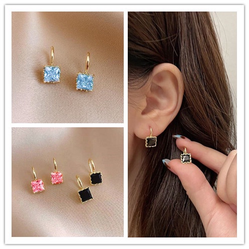 1 Đôi Bông Tai mini Hình Vuông Đính Đá Zircon Đơn Giản Thời Trang Cho Nữ