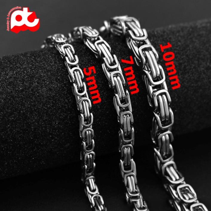 Lắc tay thép không gỉ titan nam cao cấp đẹp sang trọng kiểu ziczac vuông PT JEWELRY kích cỡ 7mm màu trắng PTLTNA86
