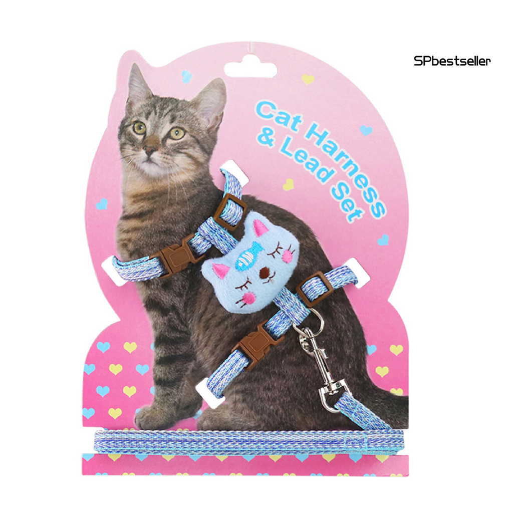 Dây đai dắt mèo thú cưng đi dạo họa tiết đáng yêu
