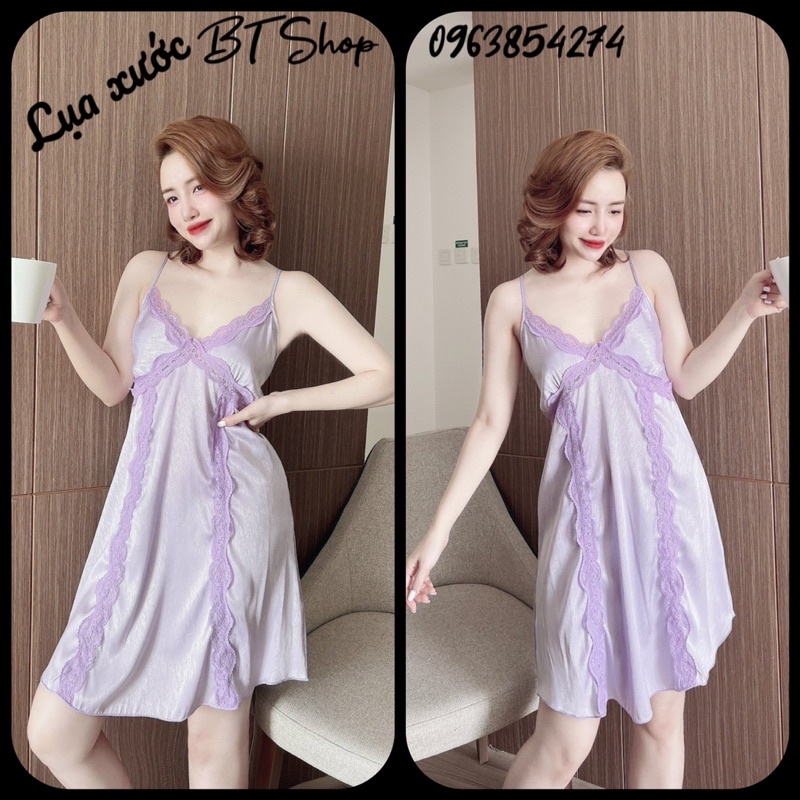 Váy đầm ngủ mặc nhà lụa 2 dây trơn freesize 42-57kg