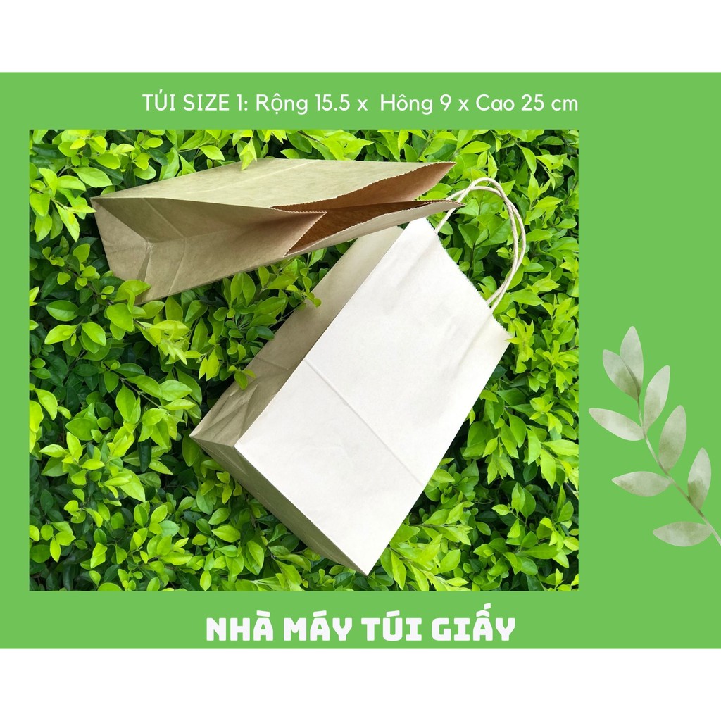 300 Chiếc TÚI GIẤY Kraft Nhật Size 1: 15,5x10x25 cm túi giấy CÓ QUAI đựng hàng 1- 1,5 kG