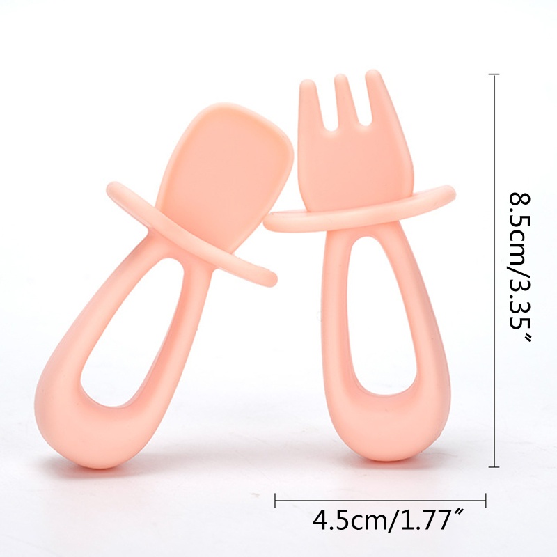 Bộ 2 Muỗng Nĩa Silicone Tay Cầm Ngắn Dành Cho Bé Tập Ăn