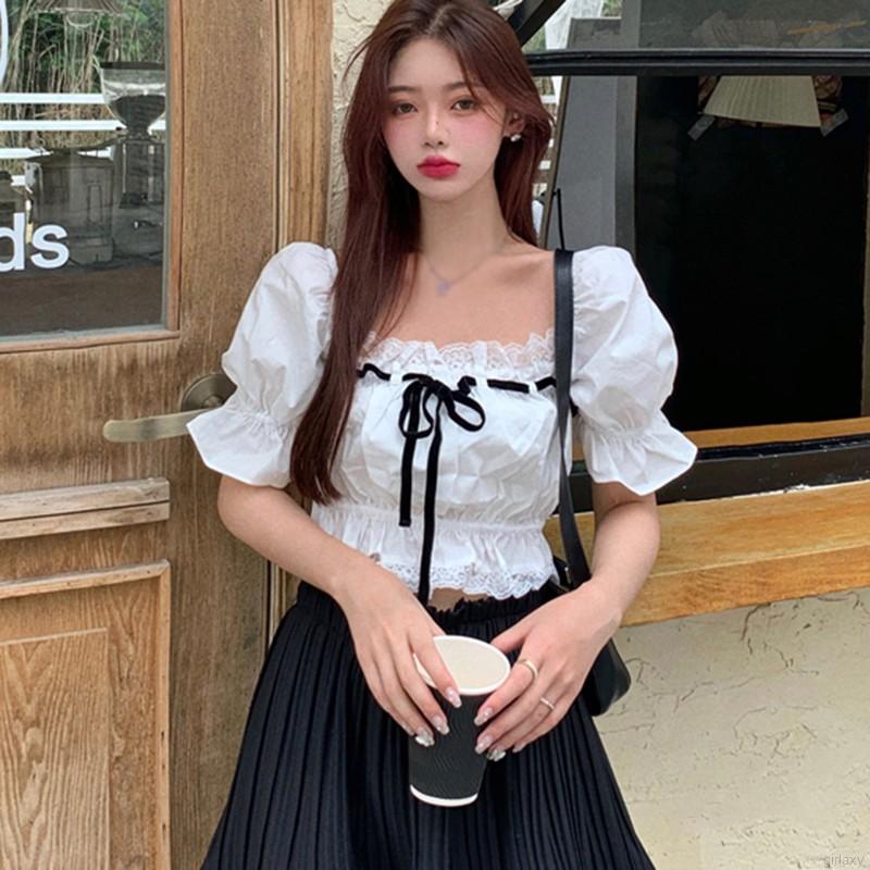 Áo Sơ Mi Ngắn Tay Với Thiết Kế Phối Ren Xinh Xắn Theo Phong Cách Hàn Quốc | BigBuy360 - bigbuy360.vn