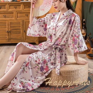 Váy ngủ giả lụa gợi cảm, áo ngủ dài, đồ ngủ nữ mỏng, áo choàng tắm, áo choàng kimono satin