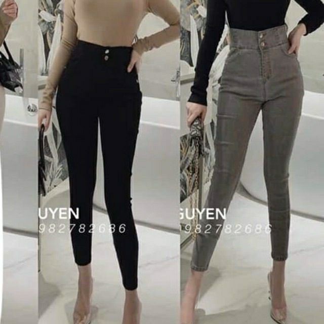 [Hàng Loại 1] Quần Bò Giấy Cạp Cao 2 Cúc, Ống dài cạp cao, eo thon mông nảy, vô cùng tôn dáng | BigBuy360 - bigbuy360.vn