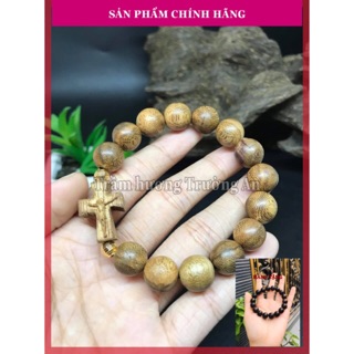 Ưu đãi khủng-Vòng trầm hương thiên nhiên hạt tròn mix thánh giá-size 14mm-bảo hành hương thơm vĩnh viễn