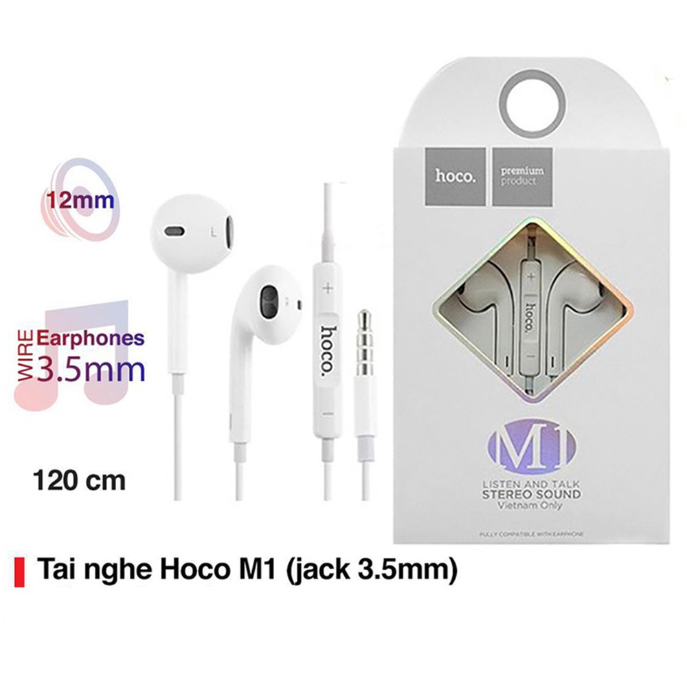 ⚡NowShip⚡ Tai Nghe Âm Thanh Hay Dây Hoco M1 Gen2 Logo Jack 3.5 mm Chính Hãng Cho iPhone IPad Samsung Huawei Xiaomi Oppo