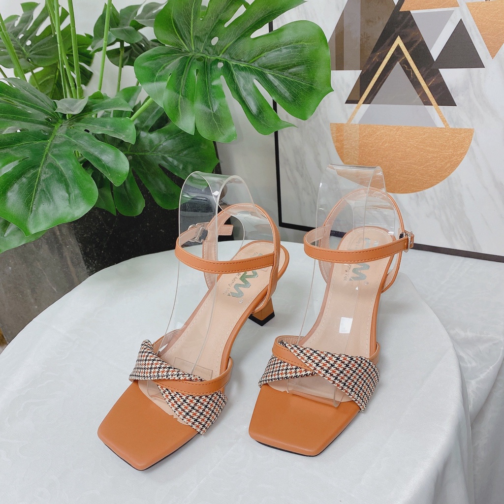 Giày Sandal Cao Gót PAM Giày Việt - Chất Lượng Việt Quai Chéo Phối Kẻ Caro Xinh Xắn Hot Trend 5cm - SDCGT701 Size 35-39