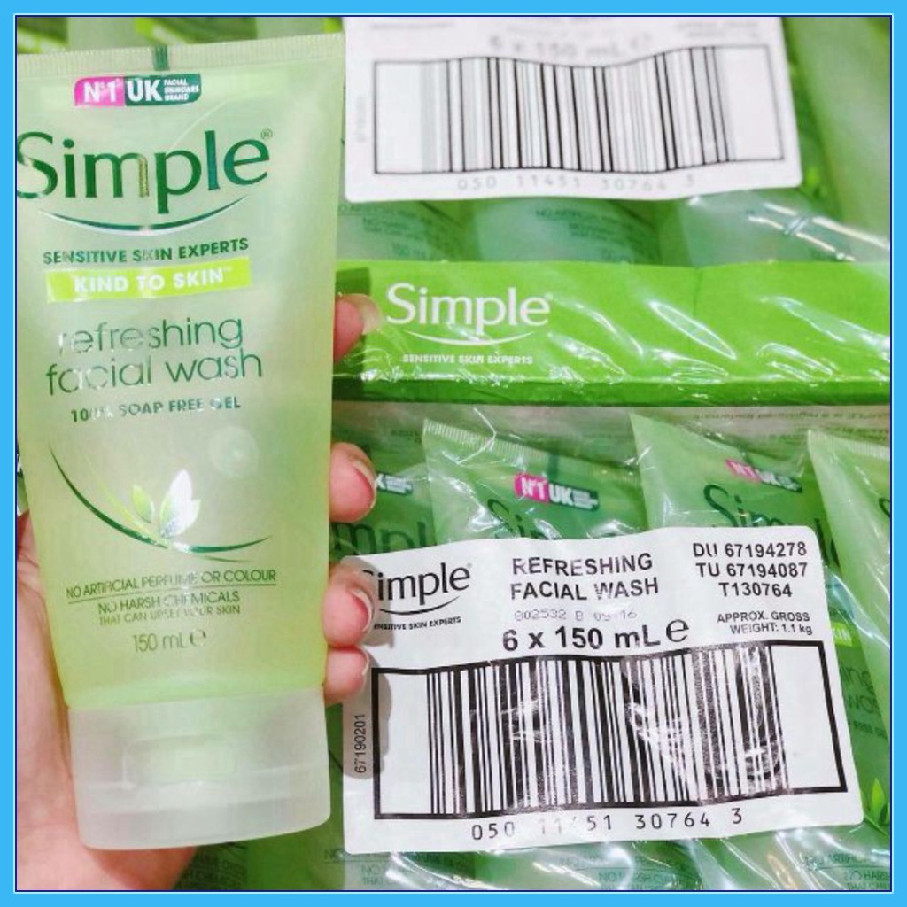 Sữa rửa mặt cho da nhạy cảm Simple Kind To Skin Refreshing Facial Wash 150ml Vy Store