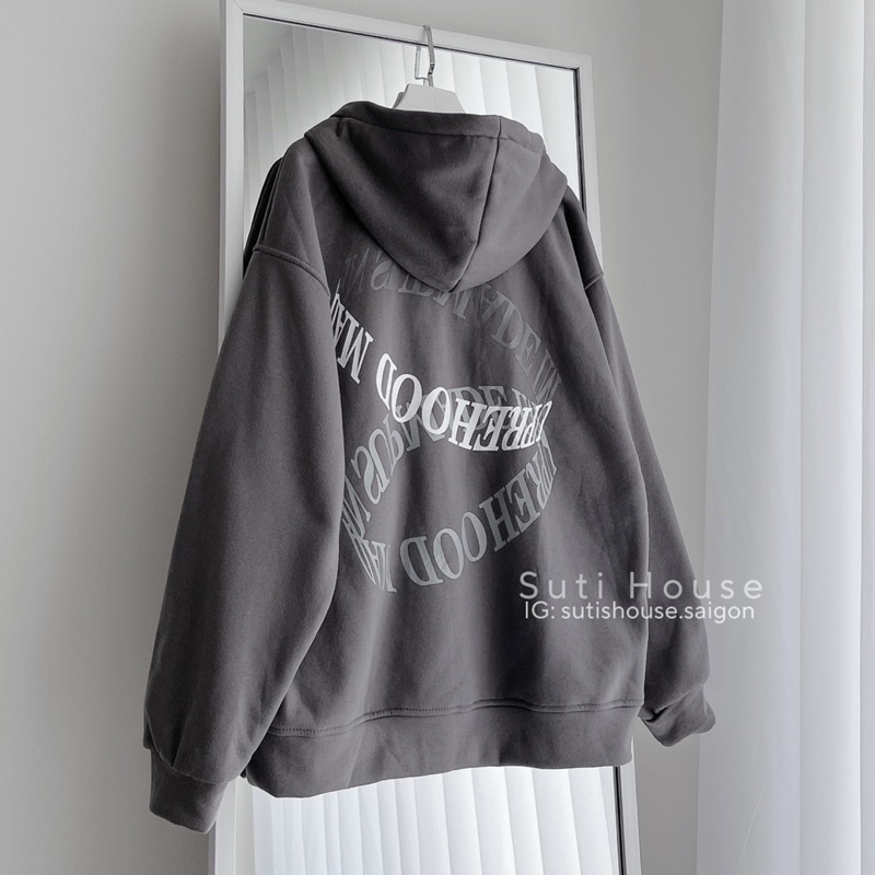 Áo Hoodie Zip Thêu TOME Unisex Màu Xám Form Rộng - Suti House