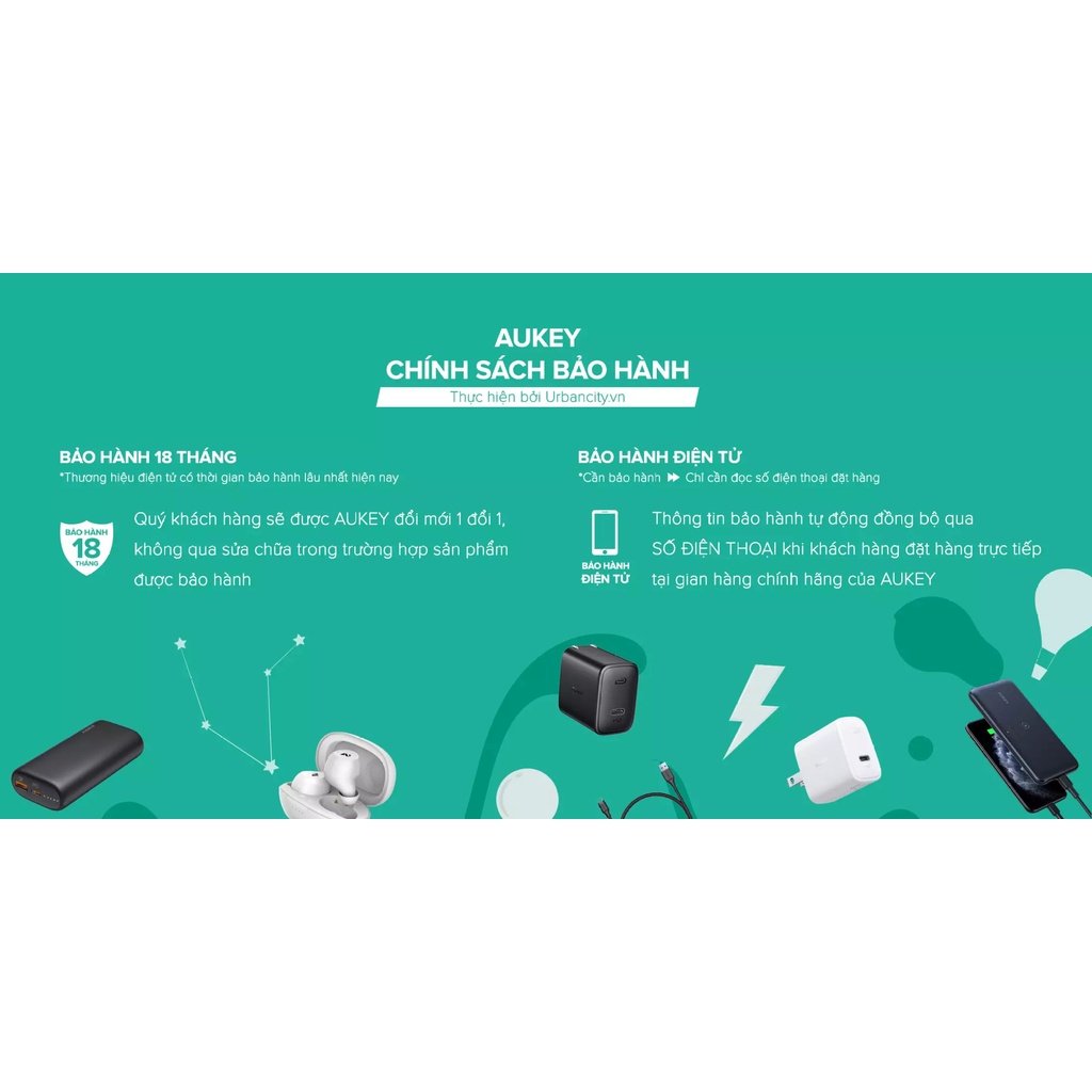 Sạc Dự Phòng Siêu Mỏng 10.000 mAh Aukey PB-N73 1 Cổng Sạc Nhanh Type C 15W, 2 Cổng USB-A - Hàng Chính Hãng