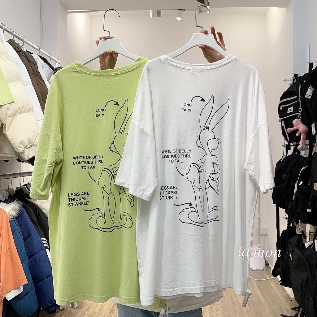 2101210 Áo phông nữ - áo thun nữ ulzzang form rộng oversize dài tay lỡ chất cotton mềm mịn mát hình con thỏ
