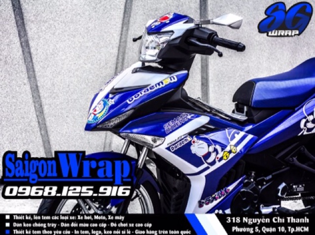 Tem che Exciter 150 DORAEMON Trắng-Xanh