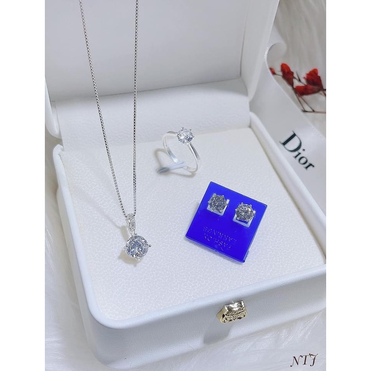 Bộ trang sức nữ bạc thật mặt đá tròn xinh xắn - Kho sỉ bạc Nhất Linh