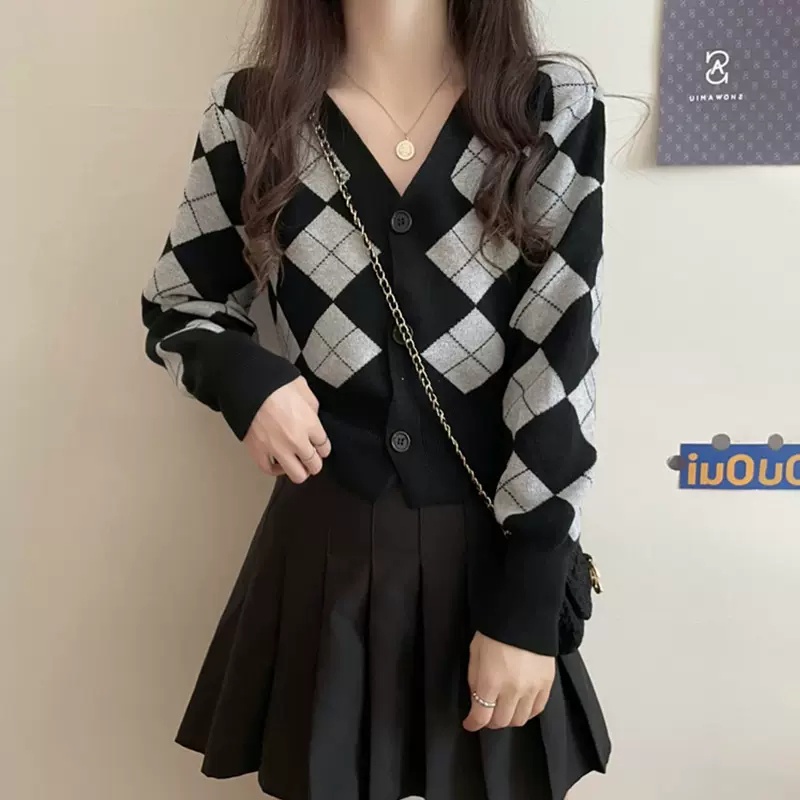 Áo khoác ZHELIHANGFEI dệt kim tay dài cổ chữ V thời trang cho nữ