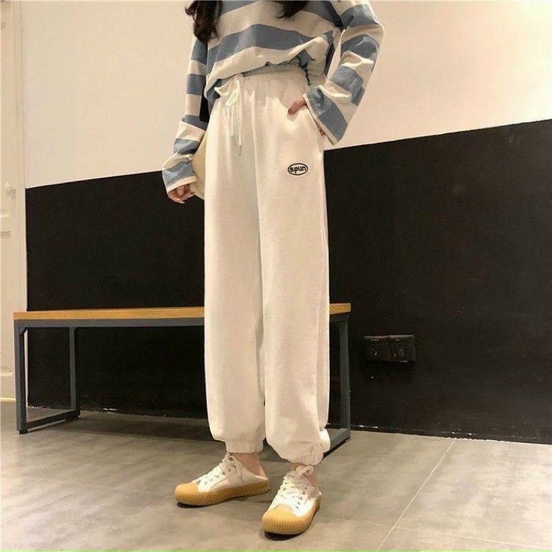 quần jogger nỉ da cá thêu chữ