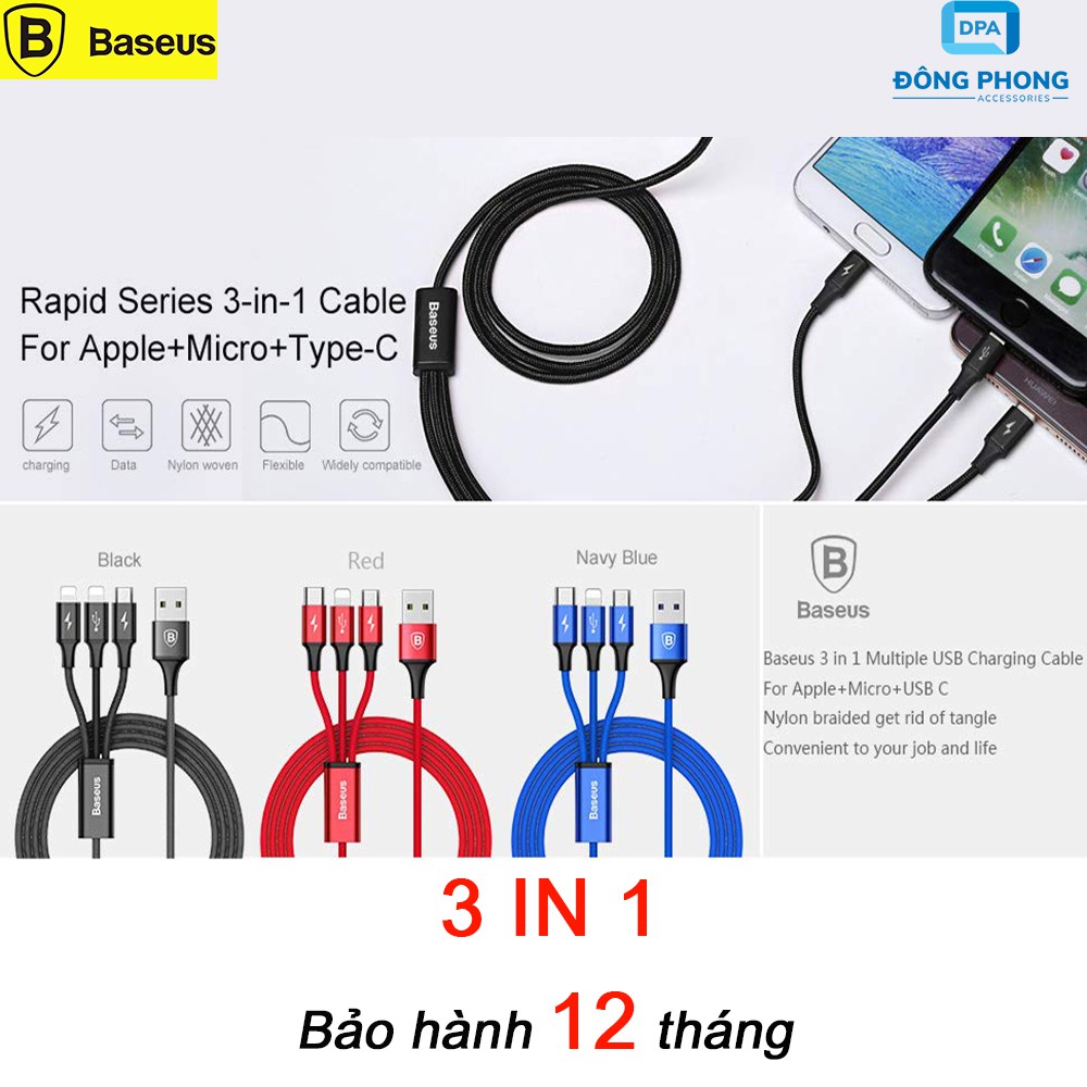 Cáp Đa Năng 3 Đầu Baseus Chính Hãng