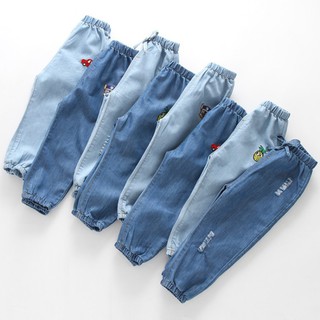 Quần Jeans Dài Lưng Thun Thêu Hình Trái Dứa Xinh Xắn Cho Bé Gái