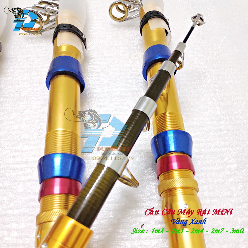 Cần Câu Máy Rút MINI Vàng Xanh