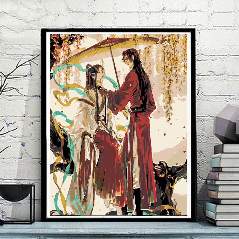 Tự làm bằng tay bức tranh sơn dầu kỹ thuật số lời chúc phúc của Tianguan cặp đôi trang phục hoạt hình trí phòng k