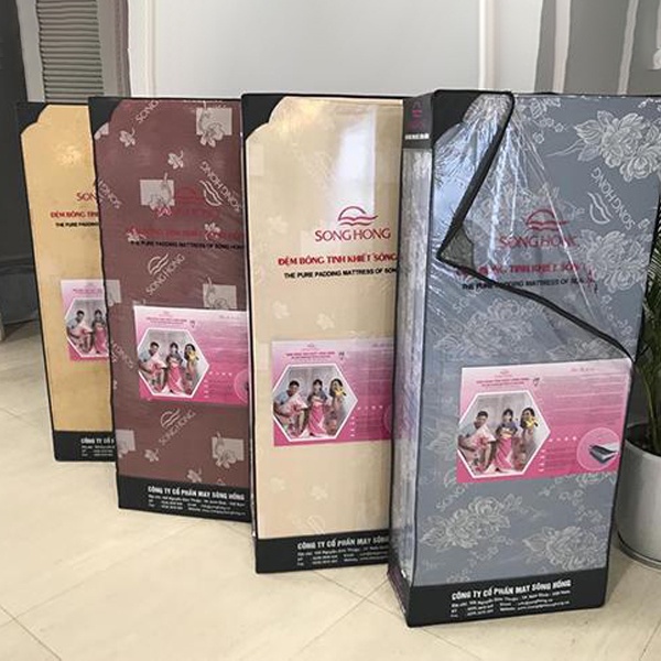 [Hàng chính hãng - có bảo hành] Đệm Sông Hồng bông ép tinh khiết vải gấm 160x200x15