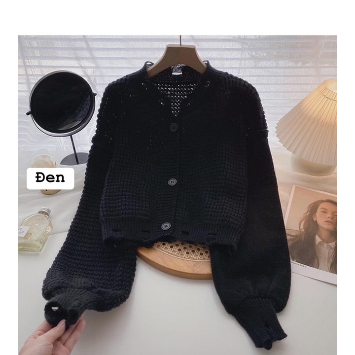 Áo len cadigan rách gấu (hàng Quảng Châu)