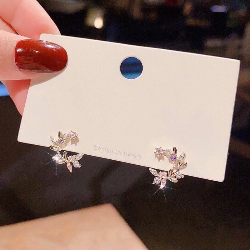 Bông Tai Mạ Bạc 925 Hình Vòng Hoa Và Bướm Đính Đá Zircon Thời Trang / Khuyên tai