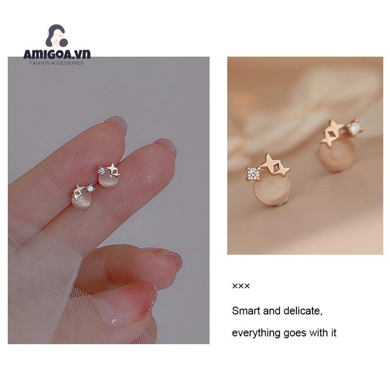 ✨✨Bông Tai Mạ Bạc 925 Hình Ngôi Sao Đính Đá Opal Đơn Giản Sang Trọng Cho Nữ