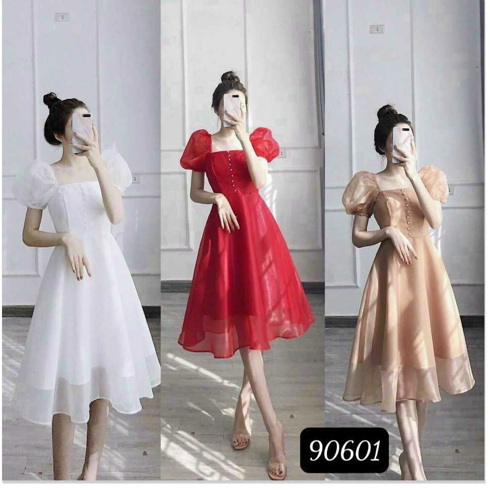 Đầm phối voan kiếng có nút siêu đẹp , tôn dáng cho các nàng KHÁNH AN STORE