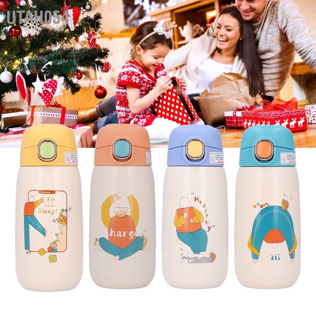 Utah054 Bình nước bằng thép không gỉ Trẻ em Du lịch Di động Mẫu Hoạt hình Dễ thương chân Quà tặng 420ml