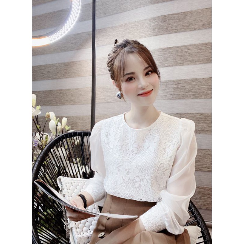 ÁO KIỂU MÀU TRẮNG - ÁO THIÊU HOA PHỐI VOAN CAO CẤP - ĐỒ VĂN PHÒNG - CÔNG SỞ - DÀNH CHO MỌI LỨA TUỔI - SANG TRỌNG