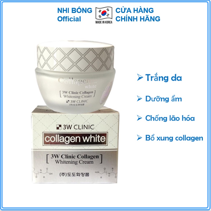 Kem trắng da - Kem dưỡng trắng da dưỡng ẩm chống lão hóa chiết xuất Collagen 3W Clinic 50ml