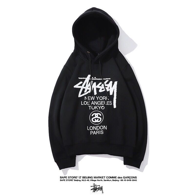 Áo Hoodie Cotton Hai Mặt In Chữ STUSSY Thời Trang Đường Phố Unisex
