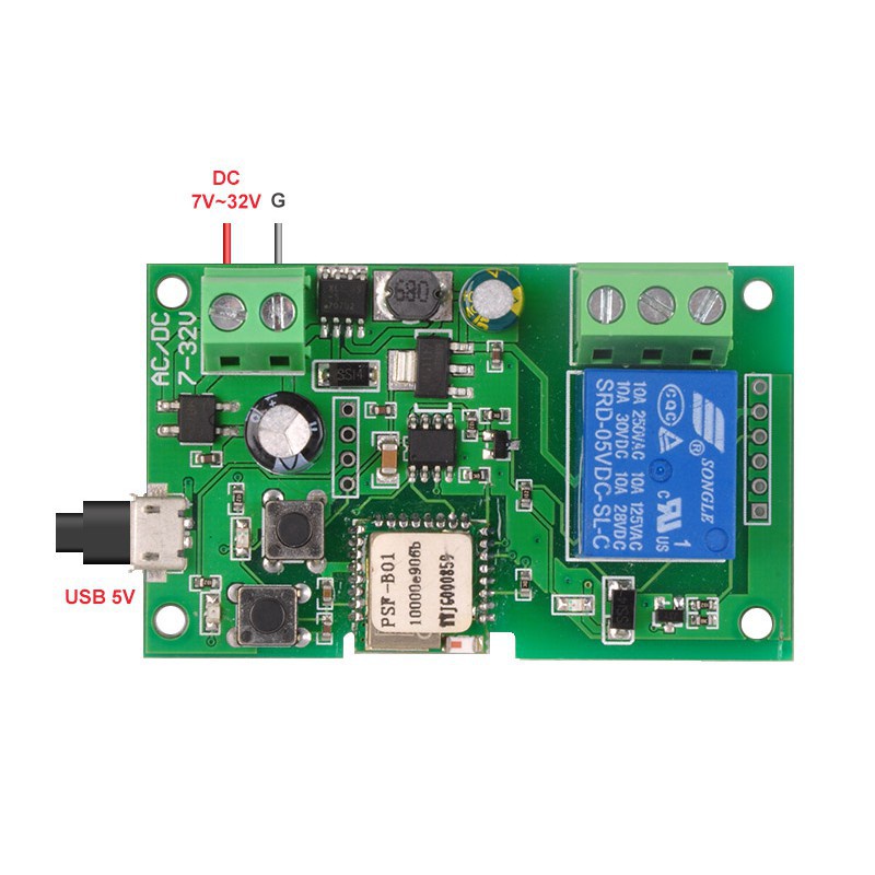 Mạch Sonoff Điều Khiển Từ Xa Qua Wifi 3G App Ewelink nguồn DC 5V/5V-32V - Mạch Sonoff 5-32V