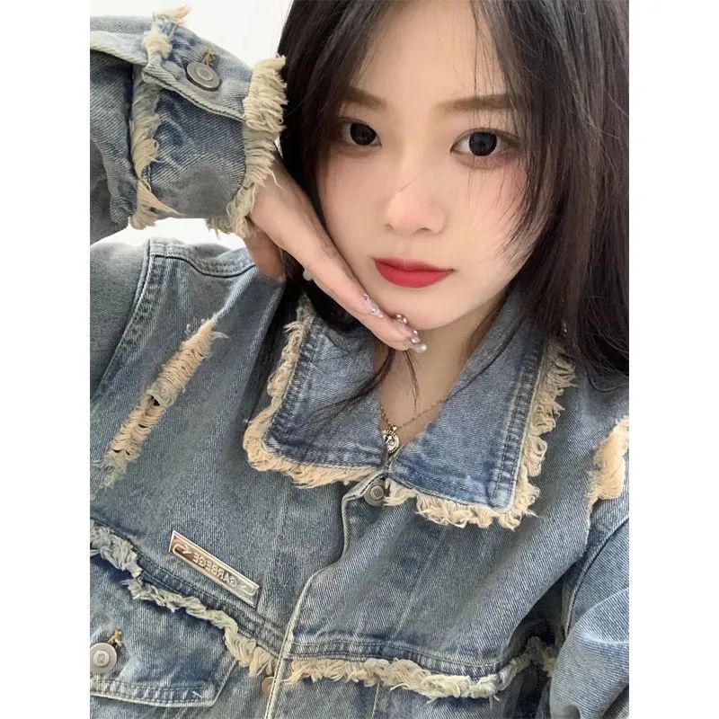 Jiashucheng Áo Khoác Denim Màu Xanh Nhạt Nhạt Dáng Rộng Phong Cách Retro Mùa Xuân Mới Cho Cặp Đôi