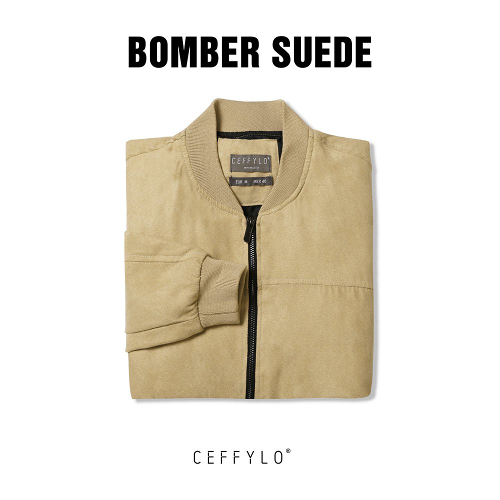 Áo Khoác Bomber Da Lộn Màu Camel Trơn CF, Chất Liệu Da Lộn, Mềm Mịn – CEFFYLO