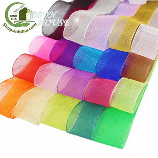 Ruy băng vải voan lưới nhũ viền, màu trắng, đỏ, xanh dương, hồng, kem, tím [ set 5 mét x bản rộng 4cm ] - chọn màu