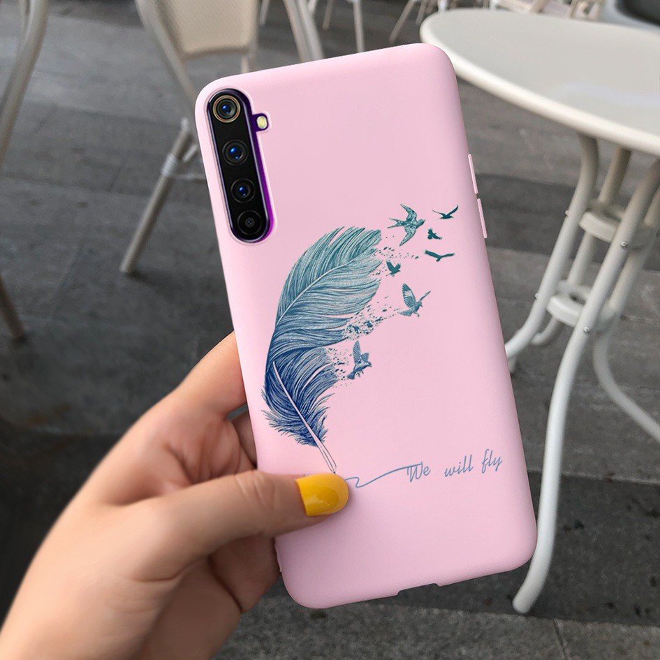 Ốp điện thoại TPU dẻo in hoa & lông vũ đáng yêu cho Oppo Realme 6 6 Pro 6i 5i 5s 5 3 7 Pro Rmx2001