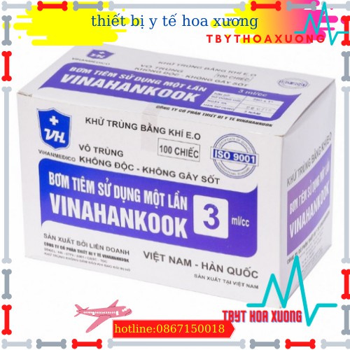 [100 ống]BƠM TIÊM 3ml VINAHANKOOK SỬ DỤNG 1 LẦN[thietbiytehoaxuong]