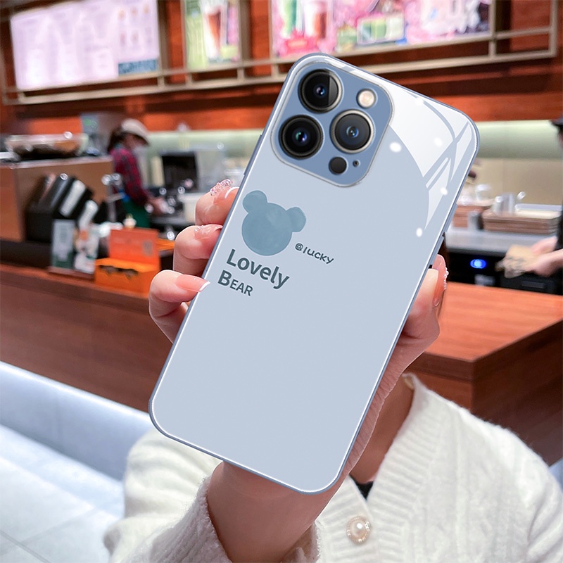 Ốp Điện Thoại Mặt Kính In Hình Gấu Lovely Bear ốp iphone 14 13 12 11 Pro Max X XS XR 6 6s plus 7 8 plus lưng kính