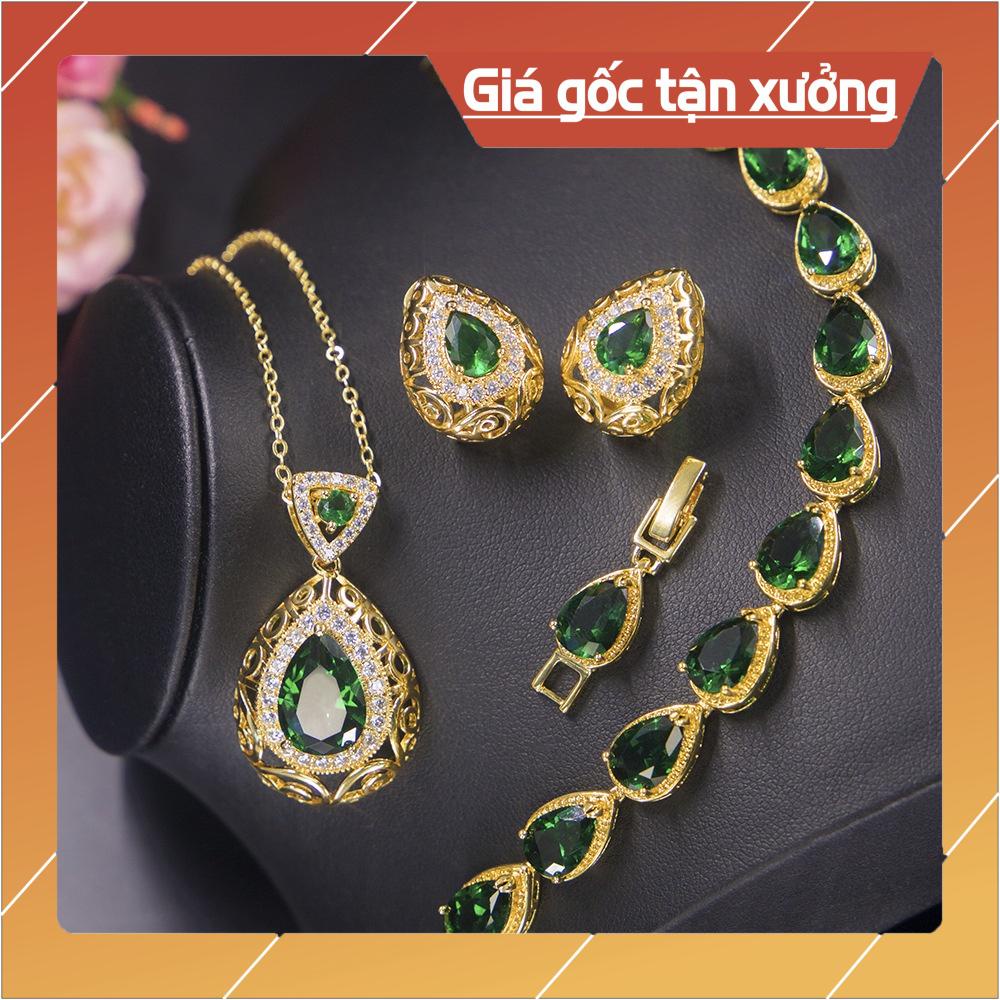 [Ảnh thật] Bộ trang sức Zircon mạ Đồng vàng Rodium cao cấp chống han rỉ bảo vệ môi trường