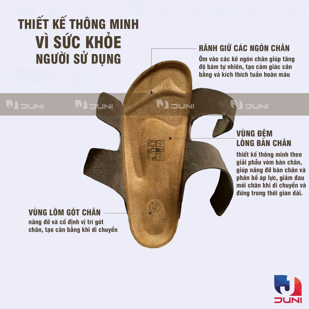 [DA BÒ THẬT] W07-Dép da bò xỏ ngón Birken Bioline Unisex (Đế trấu) - Juni Store