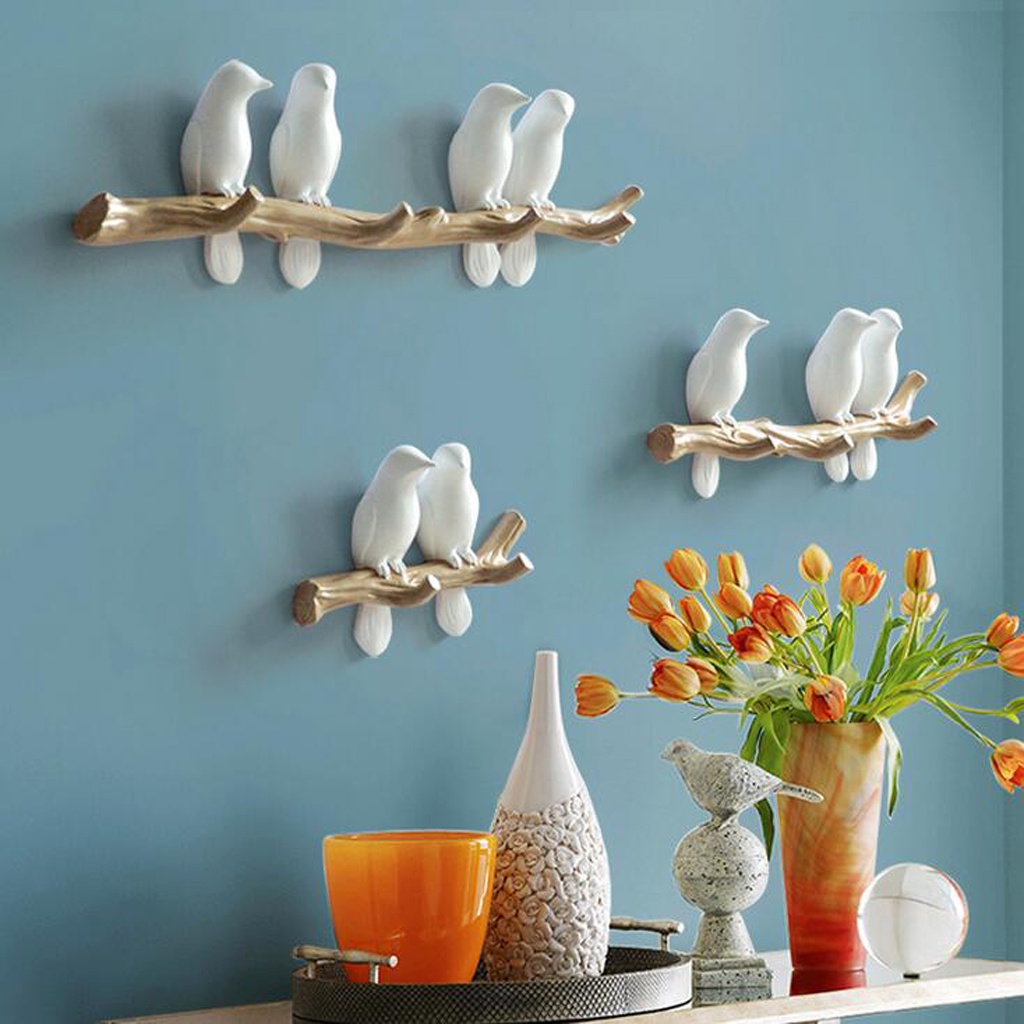 Móc gắn tường treo đồ thiết kế hình cành cây có những chú chim đậu trên xinh xắn