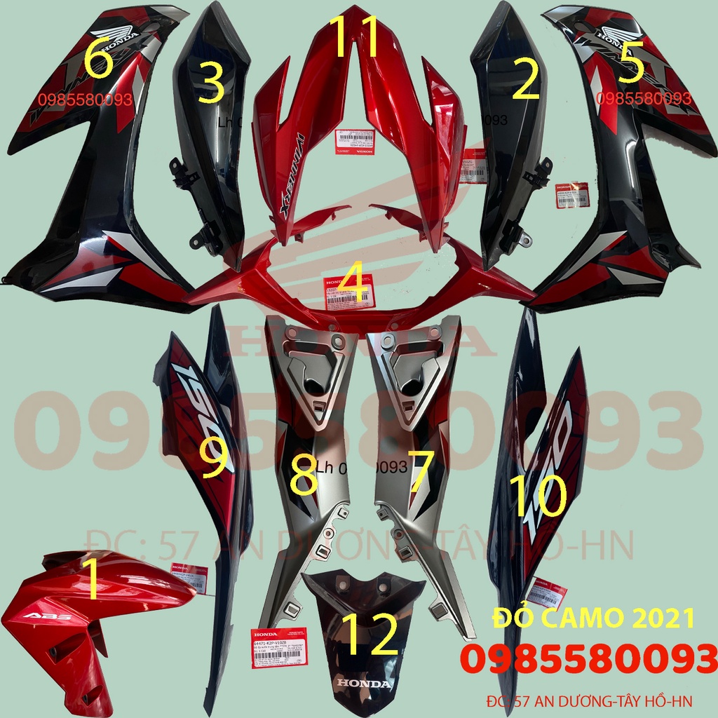 Dàn áo winner X đỏ Camo bản 2021 chính hãng CÓ BÁN LẺ TỪNG MÓN, FREE CÔNG LẮP TẠI CỬA HÀNG
