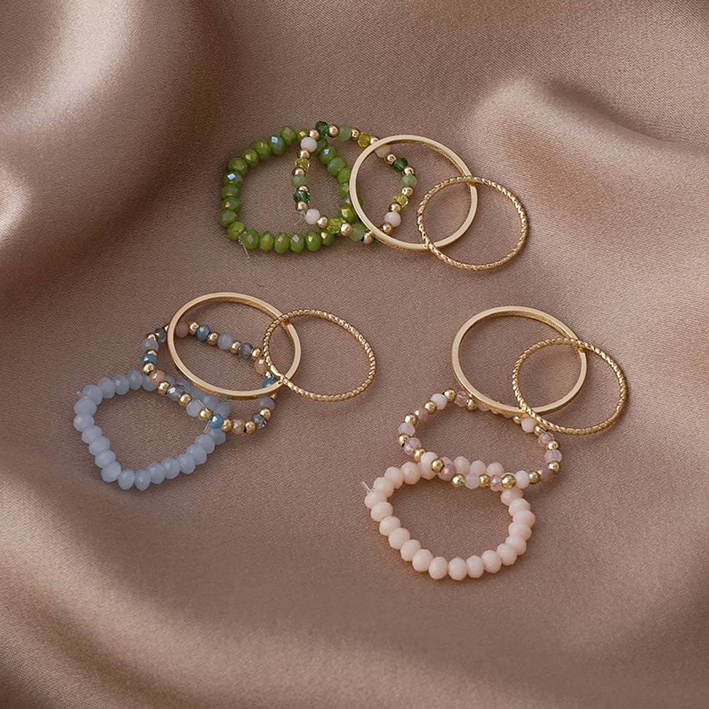 Bộ 4 Nhẫn Đeo Ngón Tay Bằng Kim Loại Nhiều Màu Sắc Thời Trang Hàn Quốc Dành Cho Nữ