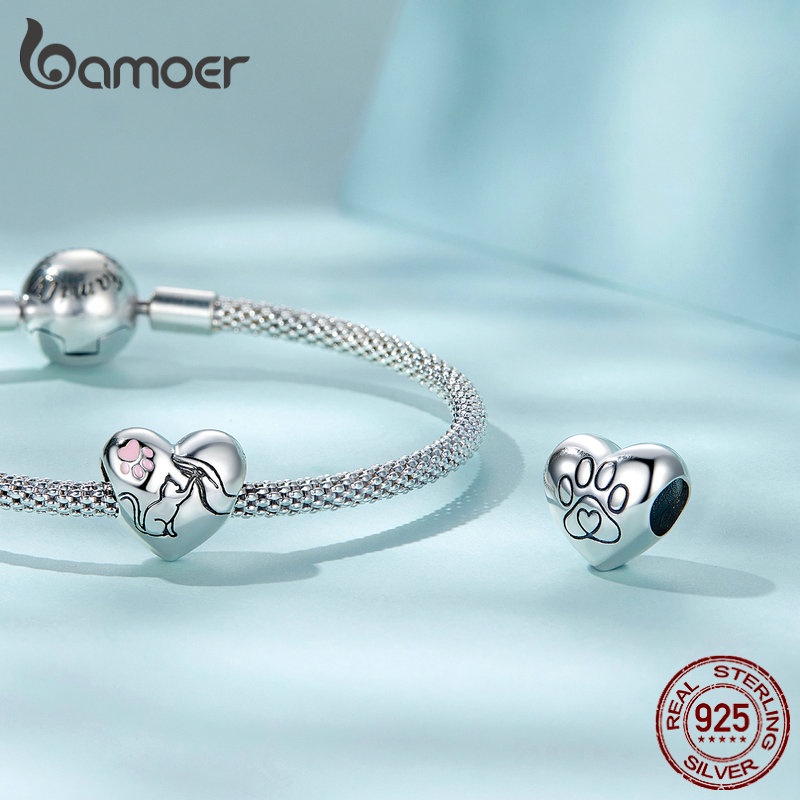 BAMOER Hạt Charm Hình Thú Cưng Bằng Bạc 925 Dùng Làm Vòng Tay / Vòng cổ Diy