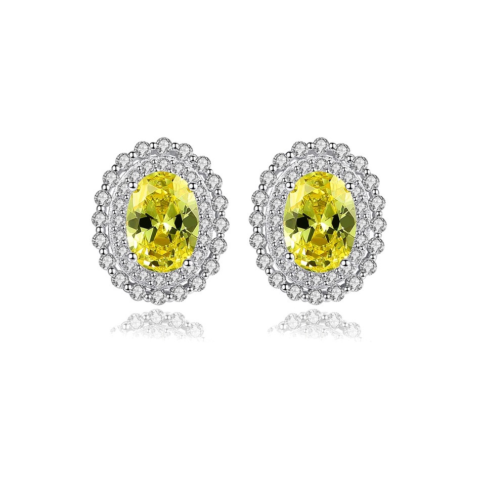Bộ Trang Sức Bạc Nữ Thiết Hình Bông Hoa Đính Đá Màu Vàng Sang Trọng Cho Nữ BDM2314 Bảo Ngọc Jewelry