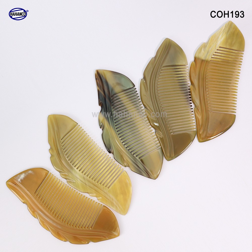 Lược sừng xuất Nhật - COH193 (Size: M - 15cm) Hình lá - Horn Comb of HAHANCO - Chăm sóc tóc